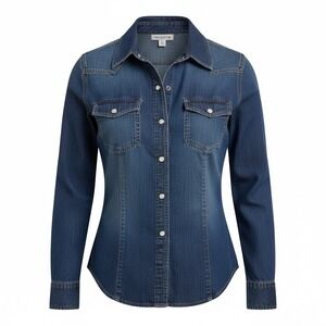 Newport News‎ Denim Shirt Blue Long Sleeve Button Up Sz 6 Western Pearl Snaps